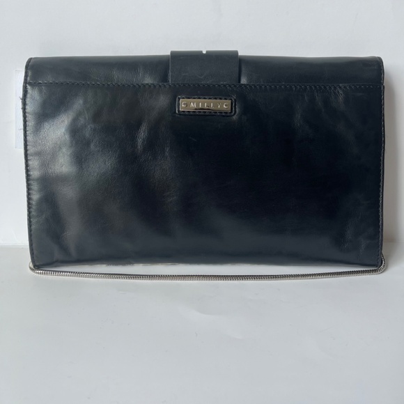 MILLY Mercer Snakeskin Black Leather Shoulder Chain Envelope Clutch - Picture 6 of 11